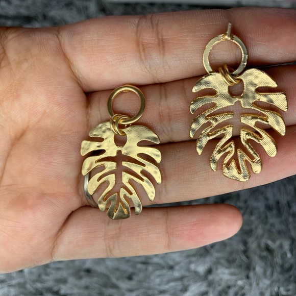 Metal plantain leaf earrings retro leaf gold - Picture 8 of 11